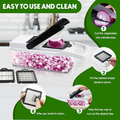 Vegetable Chopper, 10 Blades Slicer Onion Dicer, Multi 23-In-1 Veggie Mandoline Food Cutter for Tomato Fruit, Vegetable Cutter with Hand Protector, Egg Separator & Slicer, Container（Black）5