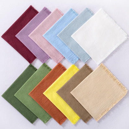 6 Pack Olive Green Cotton Linen Napkins with Fringe Green Cloth Napkins Set of 6 Boho Handmade Dinner Table Napkins for Wedding Bridal Baby Shower Tea Party, 17 X 17 Inches7