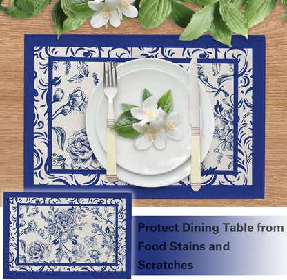 Blue White Flower Chinoiserie Placemats Set of 45
