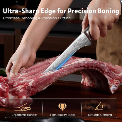 Boning Knife 6 Inch, Super Sharp Fillet Knife, German High Carbon Stainless Steel Deboning Knives, Professional Boning Knives for Meat Poultry Chicken, Pakkawood Handle with Gift Box4
