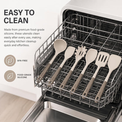 Premium Silicone Kitchen Utensils Set, 6-Piece, Cream White & Mocha5