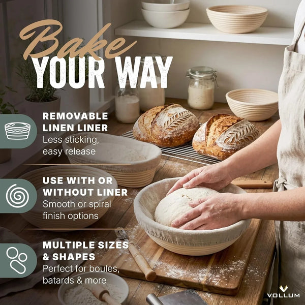 Banneton Bread Proofing Basket with Liner, round 8.5" | Handmade Rattan Brotform for Sourdough Proofing; Included Linen Liner Prevents Sticking. a Thoughtful Gift for Home Bakers.4