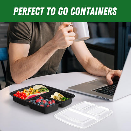 50 Pack 32 Oz Meal Prep Containers with Lids 3-Compartment, Black7