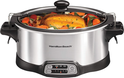 Programmable Slow Cooker with 6 Quart Stovetop-Safe Sear & Cook Crock & Travel Lid Lock for Portable Transport, Silver (33663)1