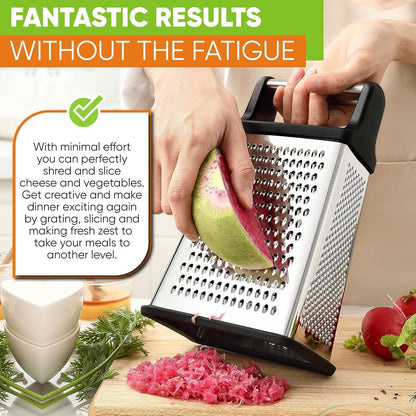 Stainless Steel XL Cheese Grater for Kitchen, Black | 4 Sided Manual Metal Box Grater for Carrot, Potato, Parmesan, Cheese Shredder, Professional Vegetable Grater, Dishwasher Safe7