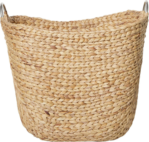 Deco 79 Seagrass Handmade Decorative and Functional Storage Basket Large Woven Basket Organizer with Ring Metal Handles, Basket for Storage 21" X 17" X 19", Brown2