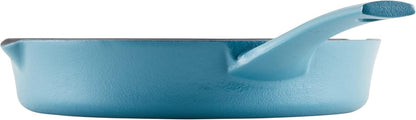 NITRO Cast Iron Fryin Pan/Skillet with Helper Handle and Pour Spouts, 12 Inch - Agave Blue9