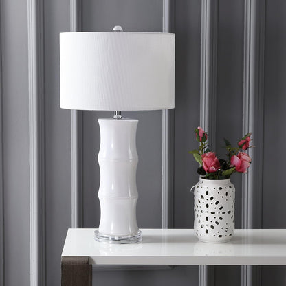 Tiki Table Lamp 26.5" Bamboo Ceramic Bedside Nightstand, White8