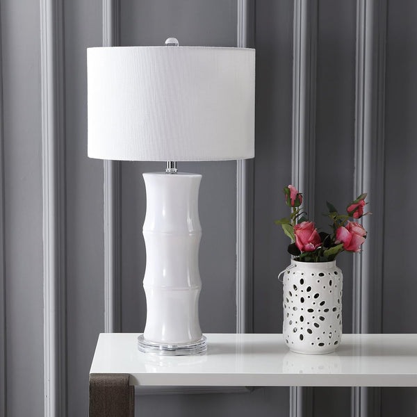 Tiki Table Lamp 26.5" Bamboo Ceramic Bedside Nightstand, White8