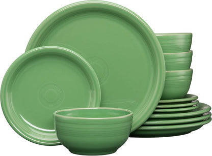 ® 12-Piece Bistro Coupe Dinnerware Set (Service for 4) – Durable Ceramic, Lead-Safe, Dishwasher/Microwave/Oven Safe – Made in USA Dinnerware - Meadow1