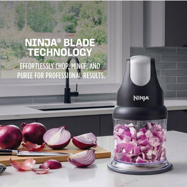 Ninja Express Chop Manual Food Processor, 16Oz Bowl, Gray, NJ100GR | One-Touch Pulse Chops, Grinds & Purees Garlic, Herbs, Nuts & More. 3-Cup Capacity, Stainless Blades, Dishwasher Safe.5