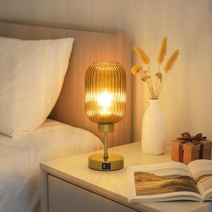 Vintage Gold Touch Table Lamp, Small Desk Lamp with Amber Glass Shade, Bulb, Charging Port, Mid Century Modern Bedside Lamp, 3 Way Dimmable Nightstand Lamp for Bedroom Living Room Home Office7