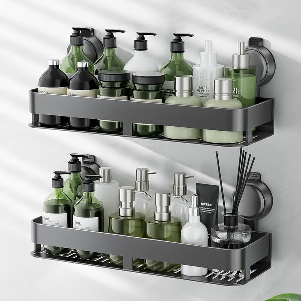 Shower Caddy Suction Cup,2 Pack Suction Shower Organizer,No Drilling Rustproof Shelves for Bathroom,Kitchen,Home Decor,Heavy Duty Bathroom Organizer with Large Capacity (15.7 Inch-No Bar)1
