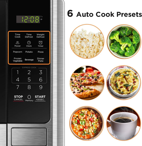BLACK+DECKER Countertop Microwave Oven, 0.9 Cu.Ft, 900W, Stainless Steel | 10 Power Levels, Push-Button Door, Child Safety Lock, Countertop, 6 Auto Cook Presets2