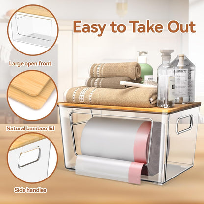 2 Pack Trash Bag Holder with Bamboo Lid Stackable Trashbag Dispenser4