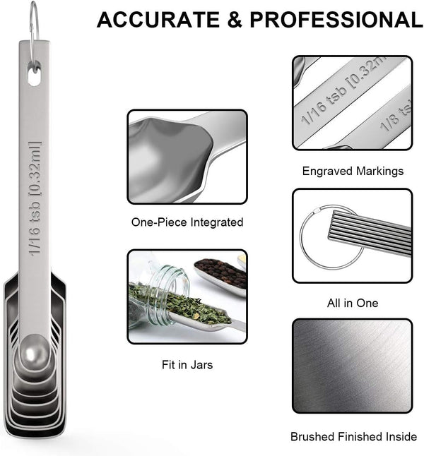 Measuring Cups & Spoons Set of 21 - Includes 7 Stainless Steel Nesting Cups, 8 Measuring Spoons, 1 Leveler & 5 Mini Measuring Spoons, Ideal for Dry and Liquid Ingredients3