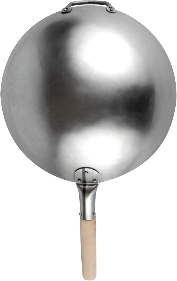 Carbon Steel Wok 1 Pack of 14 Inch Heavy-Duty Stir Fry Pan Silver Hand Hammered Wok Efficient Maneuvering Steel Helper Handle Uniform Heat Distribution Asian Cooking16