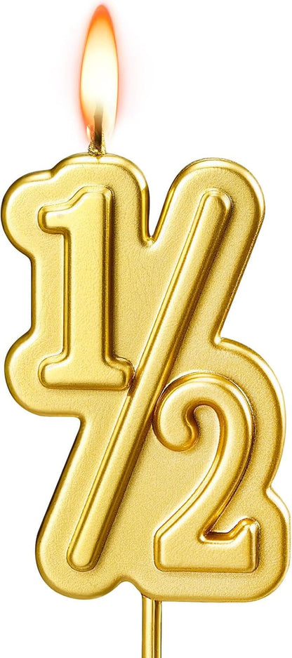 Half Year Birthday Candle, 1/2 Gold Number Birthday Candles, Cake Topper for Baby'S Sixth Month Birthday Anniversary Celebration Party Supplies1