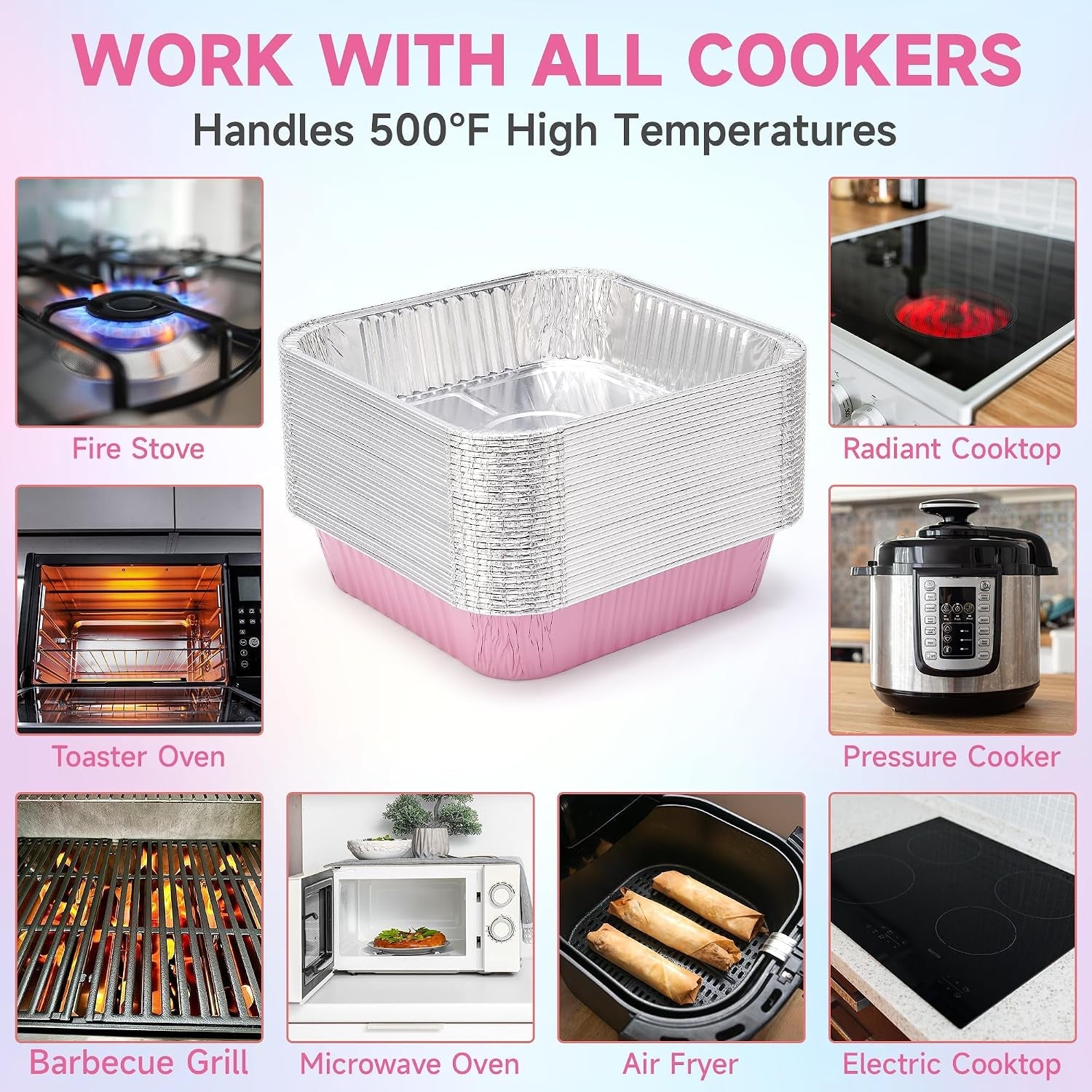35-packpink-8x8-inch-disposable-aluminum-foil-pans-square-cake-pans-for-parties-clear-plastic-lids-eco-friendly-baking-trays-with-stickers-cake-spoons-picnics-casseroles-takeout-recyclable-cookware