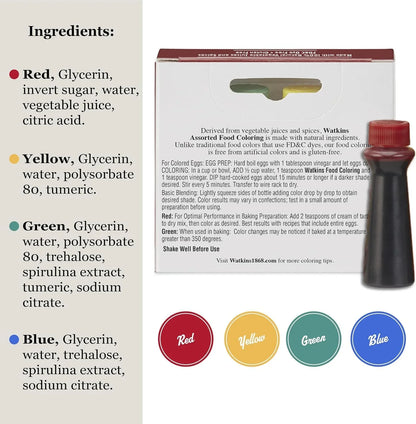 Assorted Food Coloring, 1 Each Red, Yellow, Green, Blue, Total Four 0.3 Oz Bottles, 4 Count (Pack of 1)2