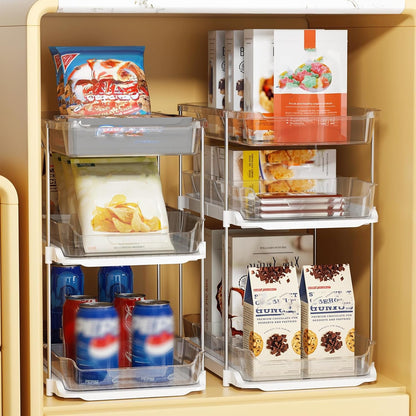 2 Sets of 3-Tier Bathroom under Sink Organizers and Storage, Multi-Purpose Stackable Pantry Organization and Storage, Pull Out Clear Kitchen Bathroom Cabinet Organizer with Movable Dividers9