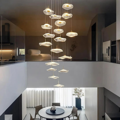 High Ceiling Chandelier - 24-Light Dimmable Modern Gold Long Spiral Luxury Linear Lotus Leaf Led Lamp Hanging Pendant Lights for Foyer Enterway Staircase Villas6