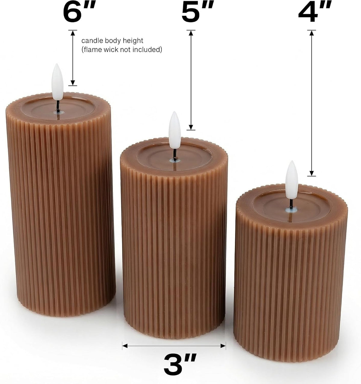 fluted-ribbed-led-pillar-candles-brown-with-reflective-melted-wax-effect-flickering-flame-remote-dimmable-flameless-battery-operated-home-wedding-decor-set-of-3