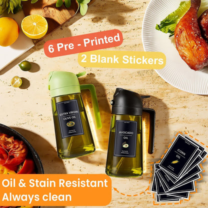 '- 16Oz/470Ml Olive Oil Dispenser for Kitchen with Stickers - 2 in 1 Olive Oil Sprayer for Cooking, Air Fryer, and Salad, Black&Green (Light-Proof Kitchen Gadget)2