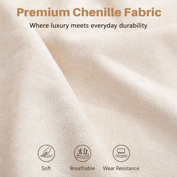 85'' Chenille Couch for Living Room, 3 Seater Comfy Sofa with Wide Armrest, Thick Spring Cushions, Modern Cloud Couch for Apartment, Office, Bedroom, Small Space, Chenille Beige3
