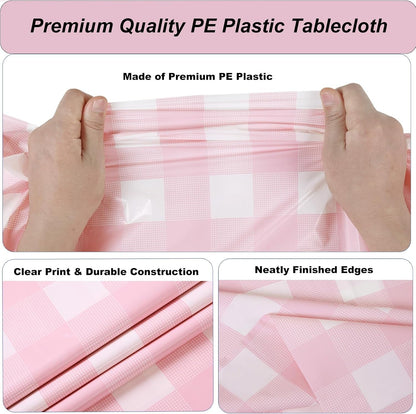 3 Packs Pink Gingham Tablecloth 54 X 108 Inches Pink and White Checkered Disposable Plastic Waterproof Picnic Table Cover for Camping and Birthday Party Supplies5
