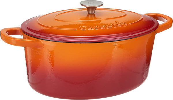 Crock Pot Artisan 7-Quart Oval Enameled Cast Iron Dutch Oven – Sunset Orange, Durable Heavy-Duty Cookware for Slow Cooking, Roasting, Baking with Lid1