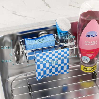 4-In-1 Sink Caddy for Kitchen Sink with Strong Suction Cup-Silver3