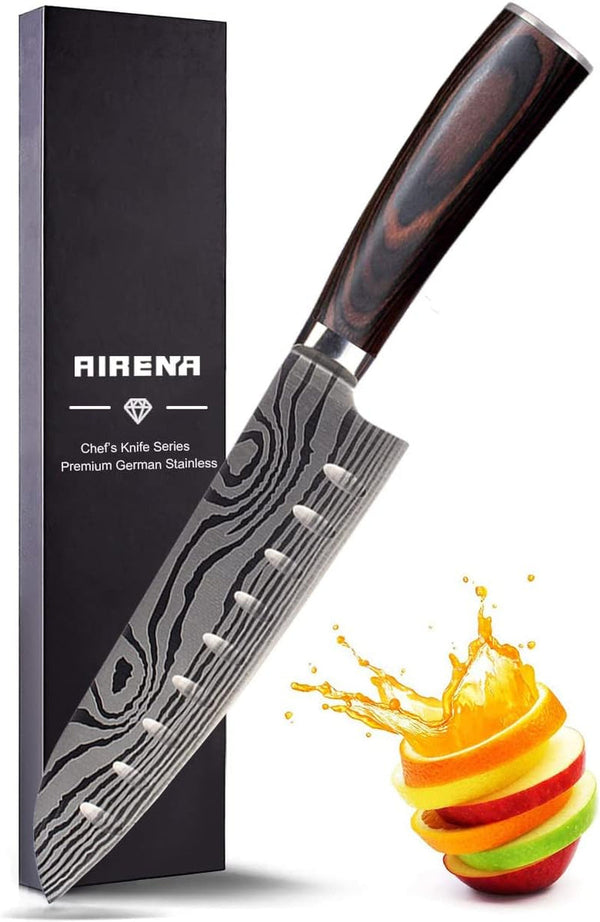 7 Inch Japanese Santoku Kitchen Knife, High Carbon Stainless Steel, Ergonomic Handle with Sheath & Gift Box, Durable Cutlery for Home Cooking & Daily Use1