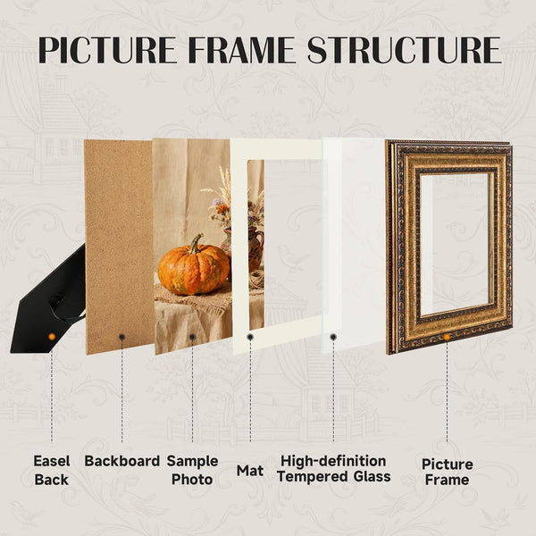 8X10 Picture Frame Gold 2 Pack - Antique Wall Vintage Picture Frames6