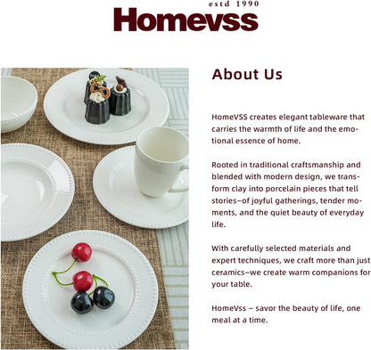 Homevss, New Bone China Dinnerware Set, Embossed Pearl Design, 20Pc Set8