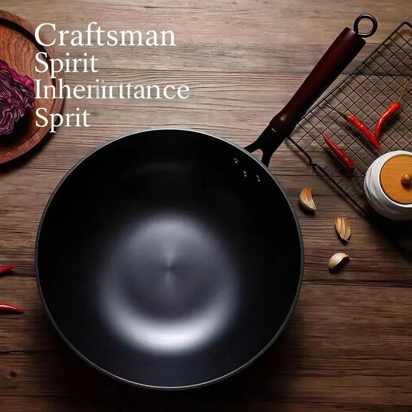 Cast Iron Wok 12.6 Inch Flat Bottom, Pre-Seasoned Chinese Fry Pan with Wooden Handle, Non Stick Coating Free for Gas Induction Electric Stovetops8