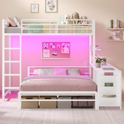 Bunk Bed Twin over Full with Drawers, 2 Person Desk, White9