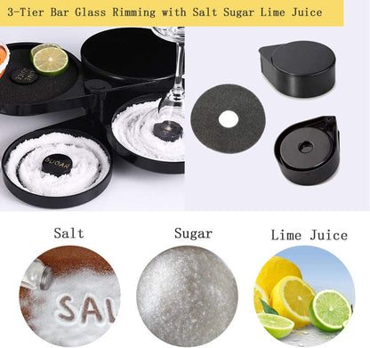 1 Pack 3 Tier Bar Glass Rimmer for Margarita and Cocktail, Bartender Tool,Salt Box Spice Container7