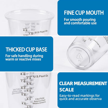 200 PACK Plastic Measuring Cups 8 Oz, Disposable Mixing Cups with 200 Pieces Mixing Sticks, Graduated Liquid Measuring Cups for Epoxy Resin, Paint, Mixing, Art DIY3