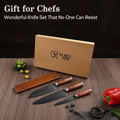 Kitchen Knife Set, 4 Pieces Japanese High Carbon Stainless Steel Chef Cooking Knife Set, Ultra Sharp Professional Chef Santoku Utility Knives (Black)8