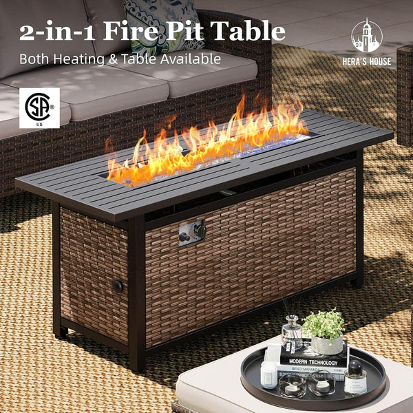 Swivel Glide Patio Furniture Set with Fire Pit Table Wicker7