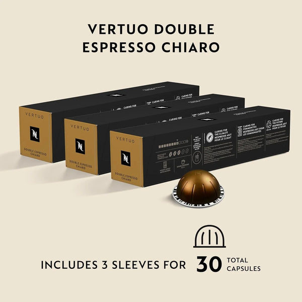 Nespresso Vertuo, Double Espresso Chiaro, 30-Count Espresso Coffee Pods | Capsules Medium Roast Pack of 1 Brews 2.7Oz4