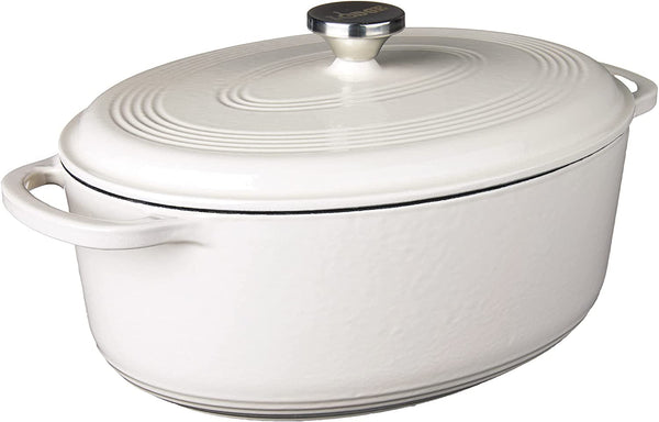Enameled Cast Iron Oval Dutch Oven with Lid, 7 Quart, Oyster White | Family Size Cooking Pot with Dual Handles for Sourdough Bread Baking & Everyday Cooking, Enameled Cast Iron1