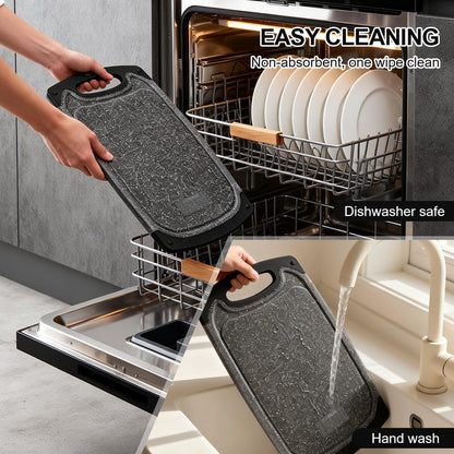 Plastic Cutting Boards Set of 3,BPA Free,Dishwasher Safe | Thick Chopping Boards for Kitchen with Deep Juice Grooves, Non‑Slip Feet, Easy Grip Handle, Grinding Area, Black7
