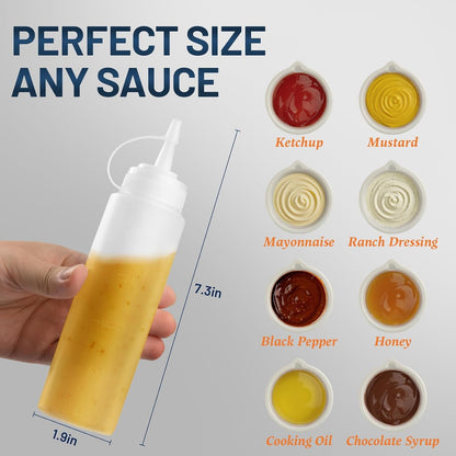 8Oz Squeeze Bottles, Sauce Bottles, Squirt Bottle, Salad Dressing Bottle | 6 Pack Condiment Squeeze Bottles for Sauces, Ketchup, Honey Jars, Squeeze Bottles for Dressing, Syrup, Oil8