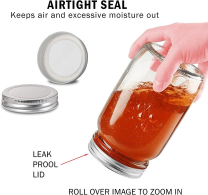 Glass Mason Jars, 16Oz Regular Mouth Canning Jar with Airtight Lids, 4 Pack | Small Sealing Containers, Glass Jars, Durable Clear Glass Material, for Food Storage, Overnight Oats, Meal Prep, Candy3