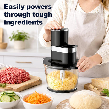 12Cup Food Processor,600W Food Chopper,Meat Processor with Glass Bowl | Glass Food Processor for Chopping Meat, Slicing, Shredding, Kneading Dough, Dishwasher Safe, Black5
