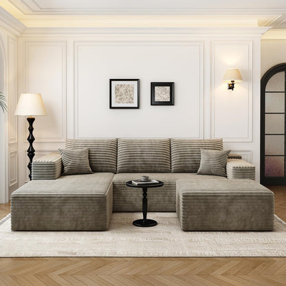 107.5" Cloud Modular Sectional Couch with 1 Ottoman,Modern Minimalist Upholstered Couches, Comfort U Shaped Sofa for Living Room,Deep Seat Corner Couch，No Assembly Required (Camel,Left Facing Chaise)6