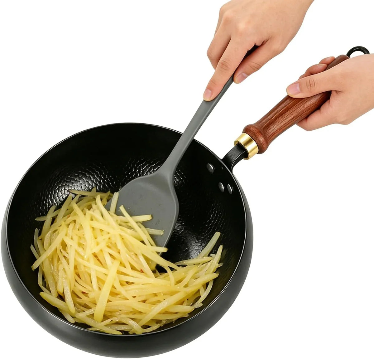 fast-heating-cast-iron-stir-fry-pan-deep-round-base-with-wooden-handle-24cm-hand-hammered-household-uncoated-cast-iron-wok-uncoated-thick-walled-cast-iron-potfor-stir-fry-sear-braise