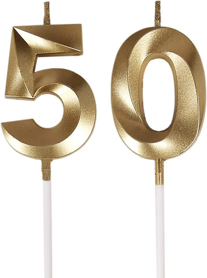 50Th Birthday Candles,Gold Number 50 Cake Topper for Birthday Decorations Party Decoration1